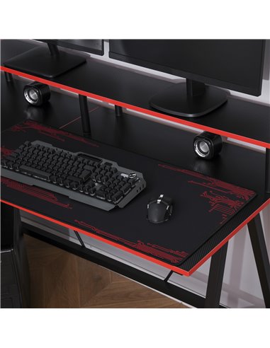 HOMCOM L-Shape Corner Gaming Desk Computer Table with Elevated Monitor Shelf Workstation, Black Red 836-311