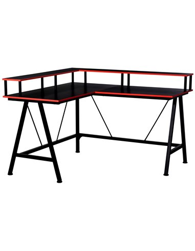 HOMCOM L-Shape Corner Gaming Desk Computer Table with Elevated Monitor Shelf Workstation, Black Red 836-311