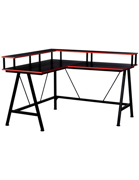 HOMCOM L-Shape Corner Gaming Desk Computer Table with Elevated Monitor Shelf Workstation, Black Red 836-311 - pic 56419 | FastDaddyshop