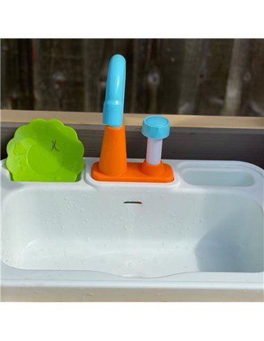 Outsunny Kitchen Playset, Kids Pretend Role Play Toy, Educational Game with Sink, Running Water,  Educational Role Play Set for 