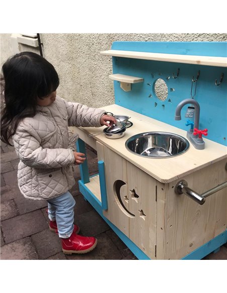Outsunny Wooden Kitchen Playset, Kids Pretend Role Play Toy, Educational Game with Pots and Pans, Storage Shelf Cabinet, Side Ha - pic 5645 | FastDaddyshop