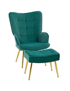 HOMCOM Upholstered Armchair with Footstool Set, Dark Green 839-778V70DG