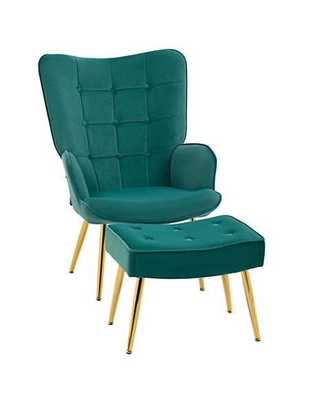 HOMCOM Upholstered Armchair with Footstool Set, Dark Green 839-778V70DG - pic 56519 | FastDaddyshop