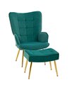 HOMCOM Upholstered Armchair with Footstool Set, Dark Green 839-778V70DG