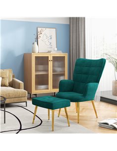 HOMCOM Upholstered Armchair with Footstool Set, Dark Green 839-778V70DG 2
