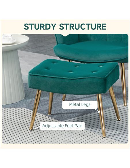 HOMCOM Upholstered Armchair w/ Footstool Set, Modern Button Tufted Accent Chair w/ Gold Tone Steel Legs, Wingback Chair, Dark Gr - pic 56523 | FastDaddyshop