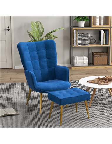 HOMCOM Upholstered Armchair with Footstool Set, Dark Blue 839-778V70DB