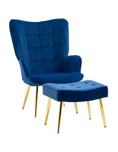 HOMCOM Upholstered Armchair with Footstool Set, Dark Blue 839-778V70DB