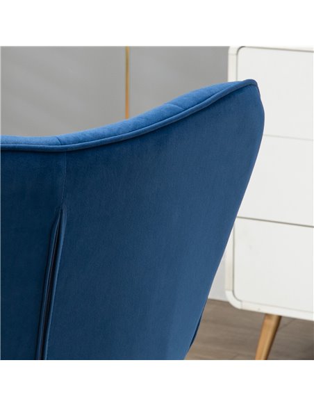HOMCOM Upholstered Armchair w/ Footstool Set, Modern Button Tufted Accent Chair w/ Gold Tone Steel Legs, Wingback Chair, Dark Bl - pic 56536 | FastDaddyshop