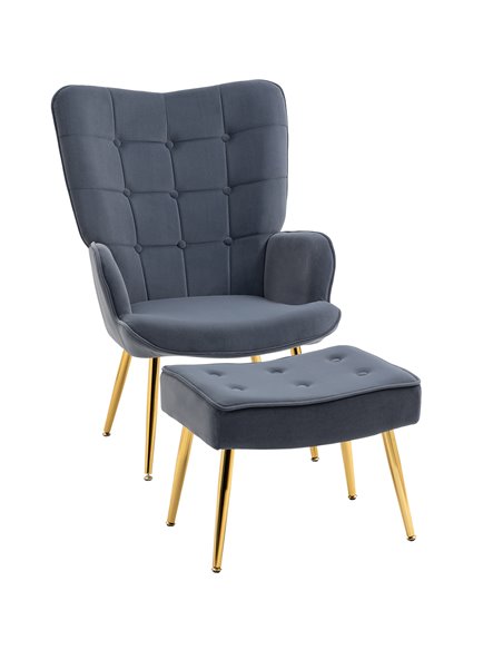 HOMCOM Upholstered Armchair with Footstool Set, Dark Grey 839-778V70CG - pic 56537 | FastDaddyshop
