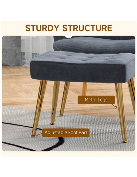 HOMCOM Upholstered Armchair w/ Footstool Set, Modern Button Tufted Accent Chair w/ Gold Tone Steel Legs, Wingback Chair for Livi - pic 56541 | FastDaddyshop