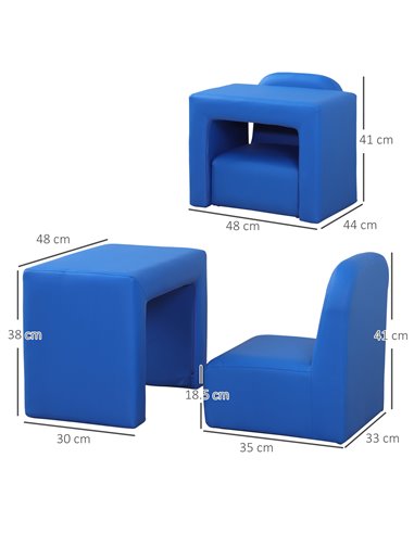 HOMCOM Toddler 2-in-1 Sofa Chair for Playroom, Comfortable Child's Armchair for Relaxation & Play, Blue 310-021V70BU