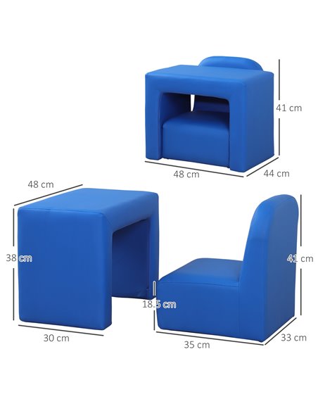 HOMCOM Toddler 2-in-1 Sofa Chair for Playroom, Comfortable Child's Armchair for Relaxation & Play, Blue 310-021V70BU - pic 56557 | FastDaddyshop