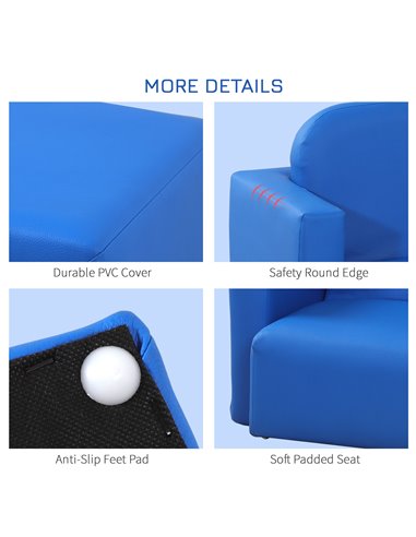 HOMCOM Toddler 2-in-1 Sofa Chair for Playroom, Comfortable Child's Armchair for Relaxation & Play, Blue 310-021V70BU
