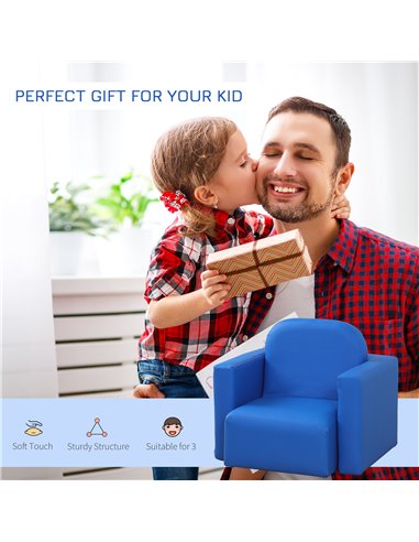 HOMCOM Toddler 2-in-1 Sofa Chair for Playroom, Comfortable Child's Armchair for Relaxation & Play, Blue 310-021V70BU
