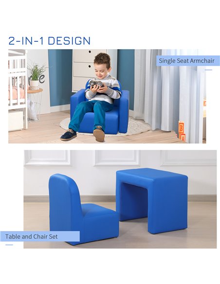 HOMCOM Toddler 2-in-1 Sofa Chair for Playroom, Comfortable Child's Armchair for Relaxation & Play, Blue 310-021V70BU - pic 56561 | FastDaddyshop
