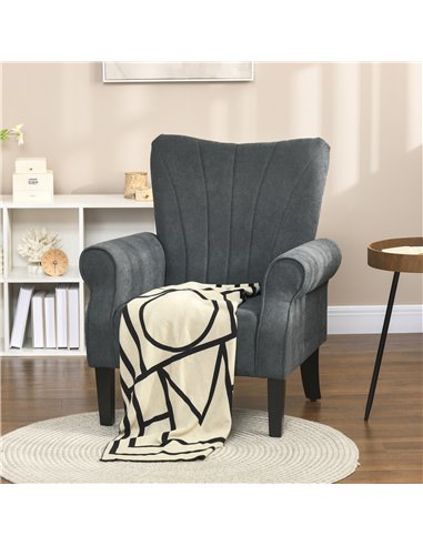 HOMCOM Upholstered Accent Chair with High Back, Rolled Arms and Wood Legs, Soft Thick Padded Armchair, Grey 839-877V70CG