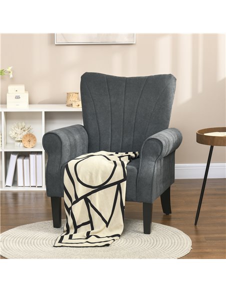 HOMCOM Upholstered Accent Chair with High Back, Rolled Arms and Wood Legs, Soft Thick Padded Armchair, Grey 839-877V70CG - pic 56565 | FastDaddyshop