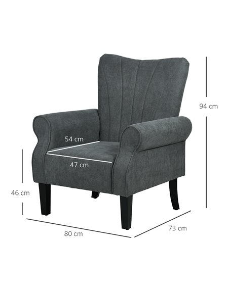 HOMCOM Upholstered Accent Chair with High Back, Rolled Arms and Wood Legs, Soft Thick Padded Armchair, Grey 839-877V70CG - pic 56566 | FastDaddyshop