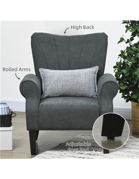 HOMCOM Upholstered Accent Chair with High Back, Rolled Arms and Wood Legs, Soft Thick Padded Armchair, Grey 839-877V70CG - pic 56568 | FastDaddyshop