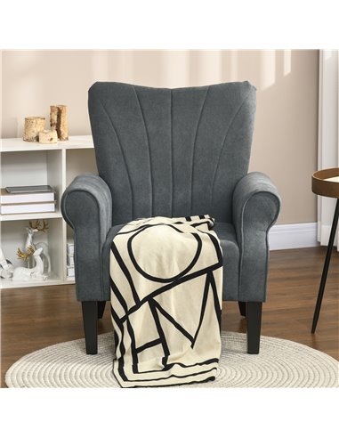 HOMCOM Upholstered Accent Chair with High Back, Rolled Arms and Wood Legs, Soft Thick Padded Armchair, Grey 839-877V70CG