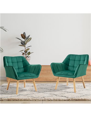 HOMCOM Armchair Accent Chair, Vanity Chair with Wide Arms, Slanted Back, Padding, Wooden Legs, Home Furniture Seating, Set of 2 