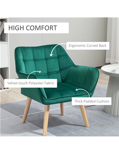 HOMCOM Armchair Accent Chair, Vanity Chair with Wide Arms, Slanted Back, Padding, Wooden Legs, Home Furniture Seating, Set of 2 