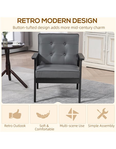 HOMCOM Accent Chair, PU Leather Armchair, Occasional Chair with Beech Wood Frame for Living Room Reception Bedroom Balcony, Grey - pic 56585 | FastDaddyshop