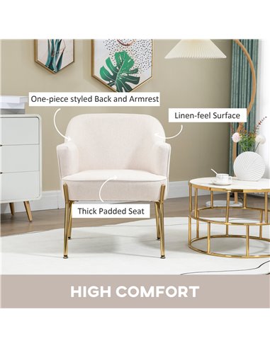HOMCOM Elegant Accent Chair, Armchair for Living Room, Vanity Chair with Gold Metal Legs, Soft Padded Seat, Set of 2, White 839-