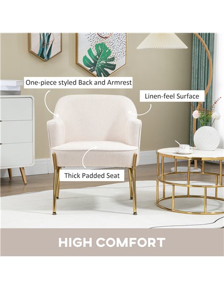 HOMCOM Elegant Accent Chair, Armchair for Living Room, Vanity Chair with Gold Metal Legs, Soft Padded Seat, Set of 2, White 839- - pic 56594 | FastDaddyshop