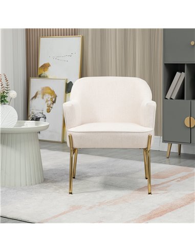 HOMCOM Elegant Accent Chair, Armchair for Living Room, Vanity Chair with Gold Metal Legs, Soft Padded Seat, Set of 2, White 839-