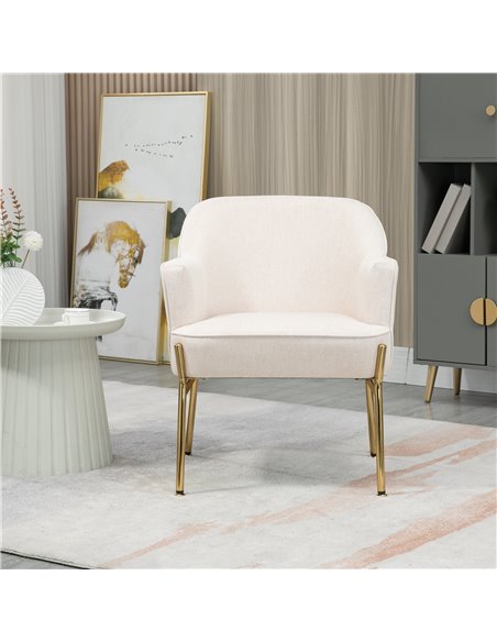 HOMCOM Elegant Accent Chair, Armchair for Living Room, Vanity Chair with Gold Metal Legs, Soft Padded Seat, Set of 2, White 839- - pic 56596 | FastDaddyshop