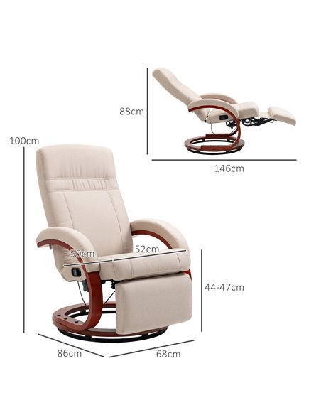 HOMCOM Swivel Recliner Chair with Extended Footrest, Manual Reclining Armchair with Wood Base for Living Room, Bedroom, Beige 83 - pic 56602 | FastDaddyshop