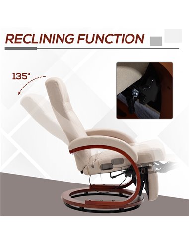 HOMCOM Swivel Recliner Chair with Extended Footrest, Manual Reclining Armchair with Wood Base for Living Room, Bedroom, Beige 83