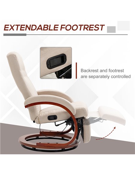 HOMCOM Swivel Recliner Chair with Extended Footrest, Manual Reclining Armchair with Wood Base for Living Room, Bedroom, Beige 83 - pic 56604 | FastDaddyshop