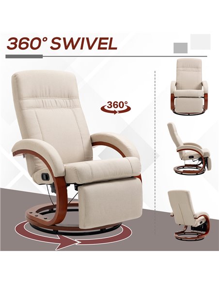 HOMCOM Swivel Recliner Chair with Extended Footrest, Manual Reclining Armchair with Wood Base for Living Room, Bedroom, Beige 83 - pic 56605 | FastDaddyshop