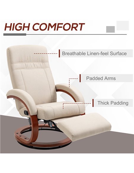 HOMCOM Swivel Recliner Chair with Extended Footrest, Manual Reclining Armchair with Wood Base for Living Room, Bedroom, Beige 83 - pic 56606 | FastDaddyshop