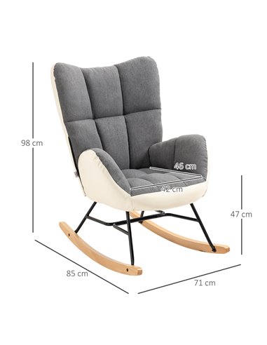 HOMCOM Rocking Chair for Nursery, Upholstered Wingback Armchair with Steel and Wood Legs for Living Room, Bedroom, Balcony, Grey