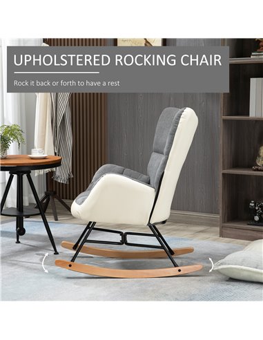 HOMCOM Rocking Chair for Nursery, Upholstered Wingback Armchair with Steel and Wood Legs for Living Room, Bedroom, Balcony, Grey