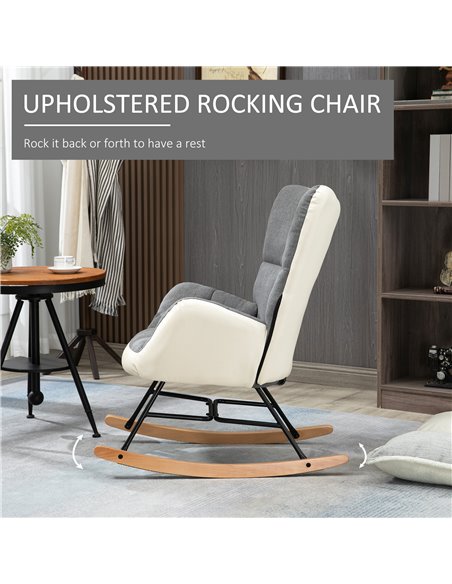 HOMCOM Rocking Chair for Nursery, Upholstered Wingback Armchair with Steel and Wood Legs for Living Room, Bedroom, Balcony, Grey - pic 56612 | FastDaddyshop