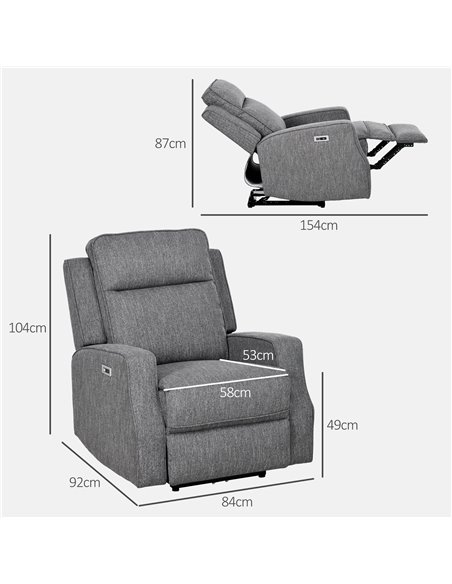 HOMCOM Electric Recliner Armchair, Recliner Chair with Adjustable Leg Rest, USB Port, Charcoal Grey 833-987V71CG - pic 56620 | FastDaddyshop