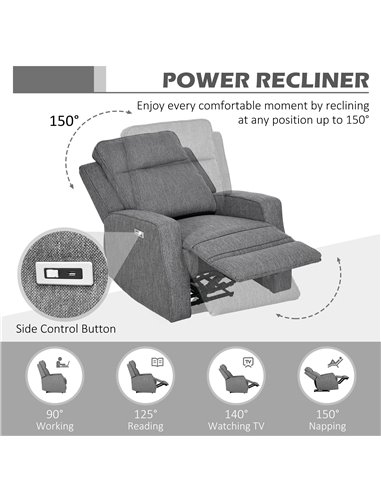 HOMCOM Electric Recliner Armchair, Recliner Chair with Adjustable Leg Rest, USB Port, Charcoal Grey 833-987V71CG