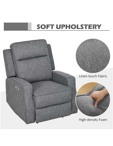 HOMCOM Electric Recliner Armchair, Recliner Chair with Adjustable Leg Rest, USB Port, Charcoal Grey 833-987V71CG