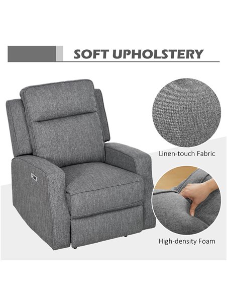 HOMCOM Electric Recliner Armchair, Recliner Chair with Adjustable Leg Rest, USB Port, Charcoal Grey 833-987V71CG - pic 56622 | FastDaddyshop