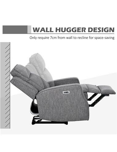 HOMCOM Electric Recliner Armchair, Recliner Chair with Adjustable Leg Rest, USB Port, Charcoal Grey 833-987V71CG