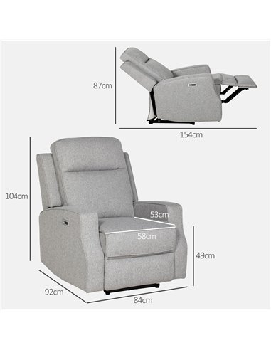 HOMCOM Electric Recliner Armchair, Recliner Chair with Adjustable Leg Rest, USB Port, Grey 833-987V71GY