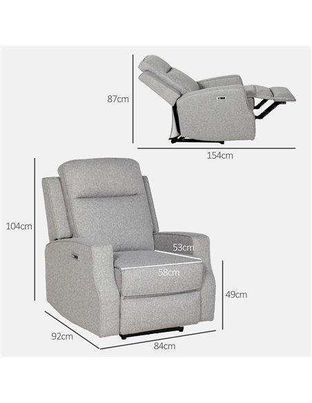 HOMCOM Electric Recliner Armchair, Recliner Chair with Adjustable Leg Rest, USB Port, Grey 833-987V71GY - pic 56629 | FastDaddyshop