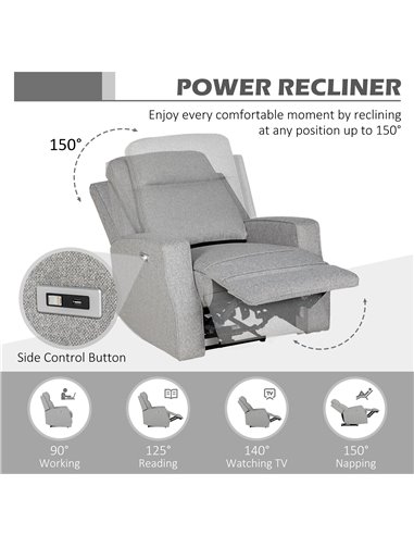 HOMCOM Electric Recliner Armchair, Recliner Chair with Adjustable Leg Rest, USB Port, Grey 833-987V71GY
