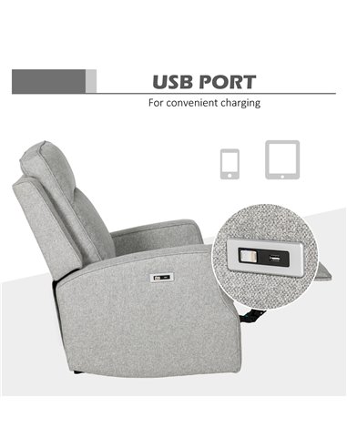 HOMCOM Electric Recliner Armchair, Recliner Chair with Adjustable Leg Rest, USB Port, Grey 833-987V71GY