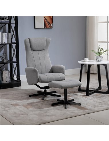HOMCOM Linen Fabric Recliner and Ottoman Set, Light Grey 839-017V70GY